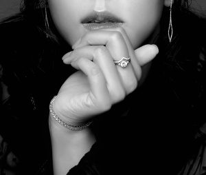 Jewelry model lifestyle portrait photography showcasing diamond rings