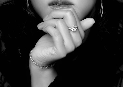 Jewelry model lifestyle portrait photography showcasing diamond rings